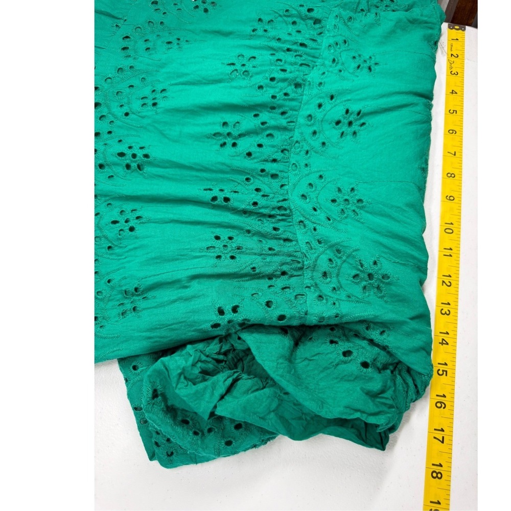 Eyelet Maxi Dress Women Est Size M Green Cotton Tiered Smocked Puff Sleeve Boho - Picture 7 of 9